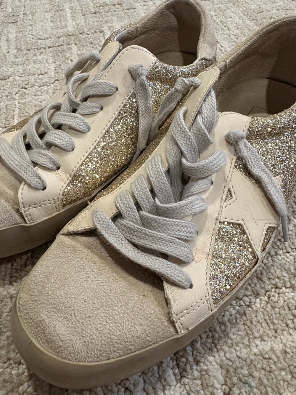 ShuShop Cream Lace-Up Sneakers with Glitter Star Accent - Picture 3 of 7